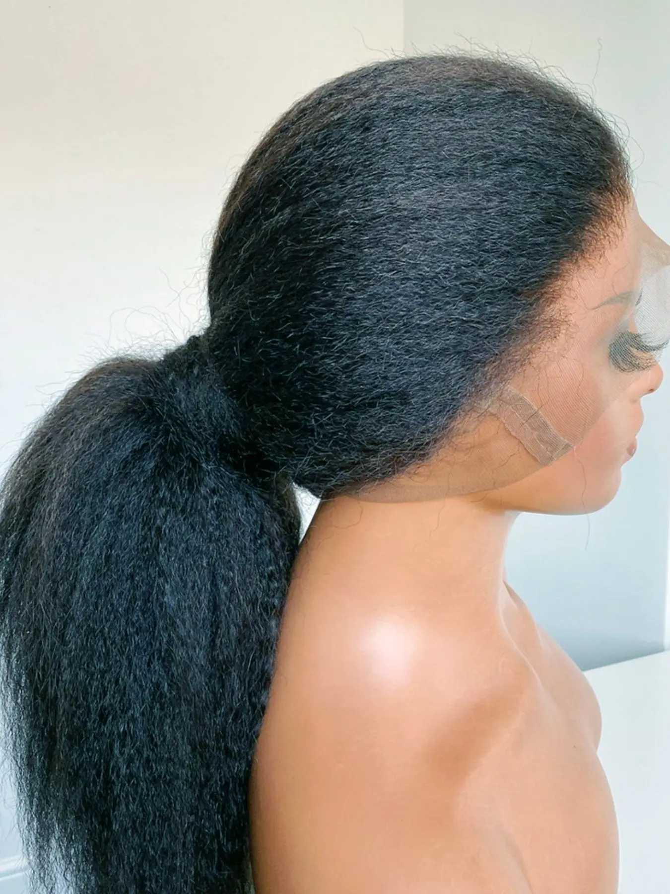 Soft Long 30 Inch Natural Black 180 Density Yaki Kinky Straight Body Wave Hair Wig, Heat Resistant, Pre-Plucked, Daily Wear, Synthetic Glueless, 13x4 Front Lace
