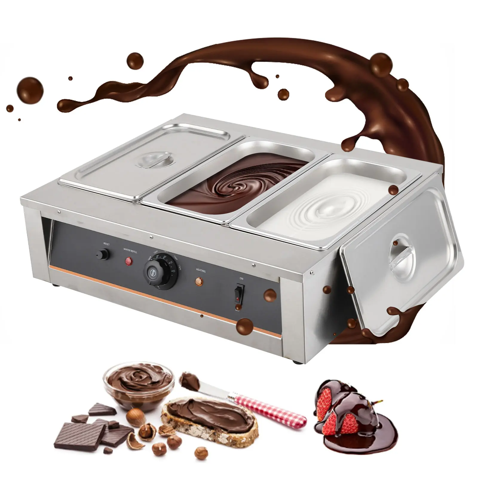Commercial Chocolate Tempering Machine – 2-3 Stainless Steel Tanks, 800W/1500W, Accurate Temp Control 86–185°F, Electric Food Melter & Warmer For Chocolate, Milk, Cream, Buffet & Fountain Applications
