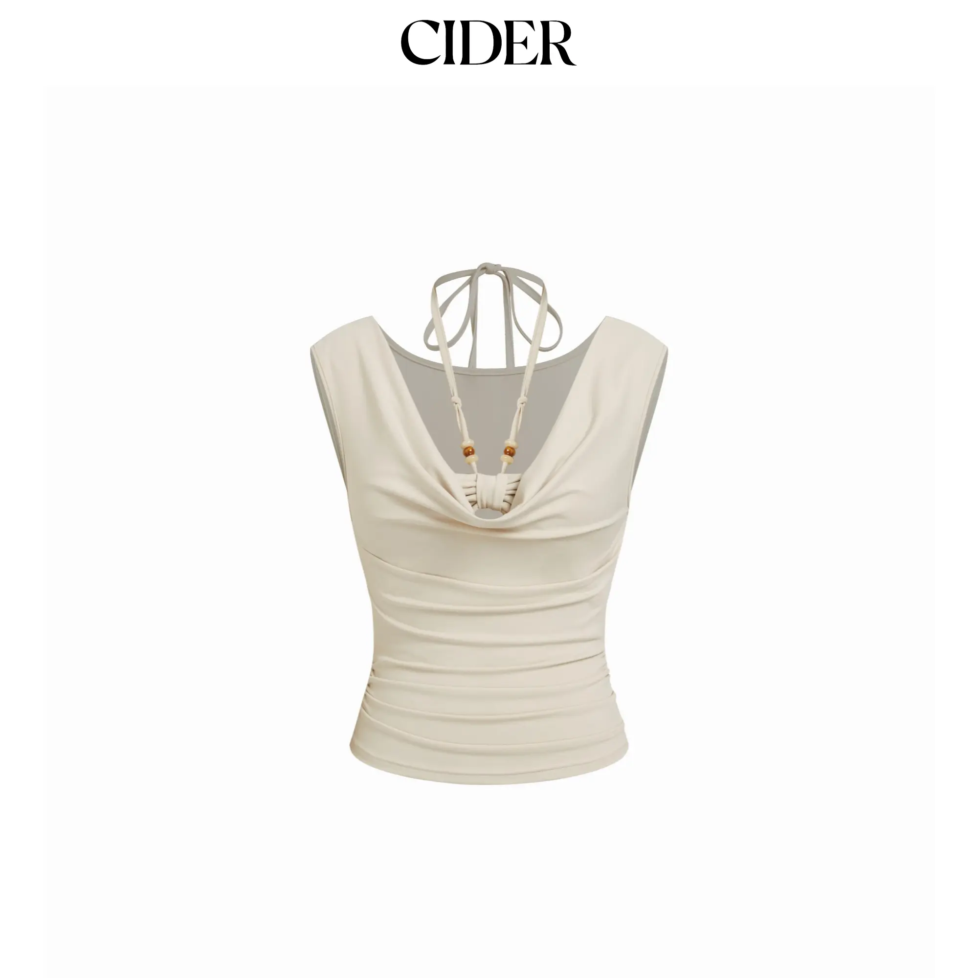 Cider Halter Neck Drawstring Ruched Cut Out Beaded Detail Crop Tank Top SummerWins SummerFinds