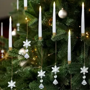 Christmas Tree Candles with Remote, Flameless Taper Candlestick w/ Ball Ornaments and Hooks -  Operated LED Candle for Xmas Tree,   Decor (12 Pack)