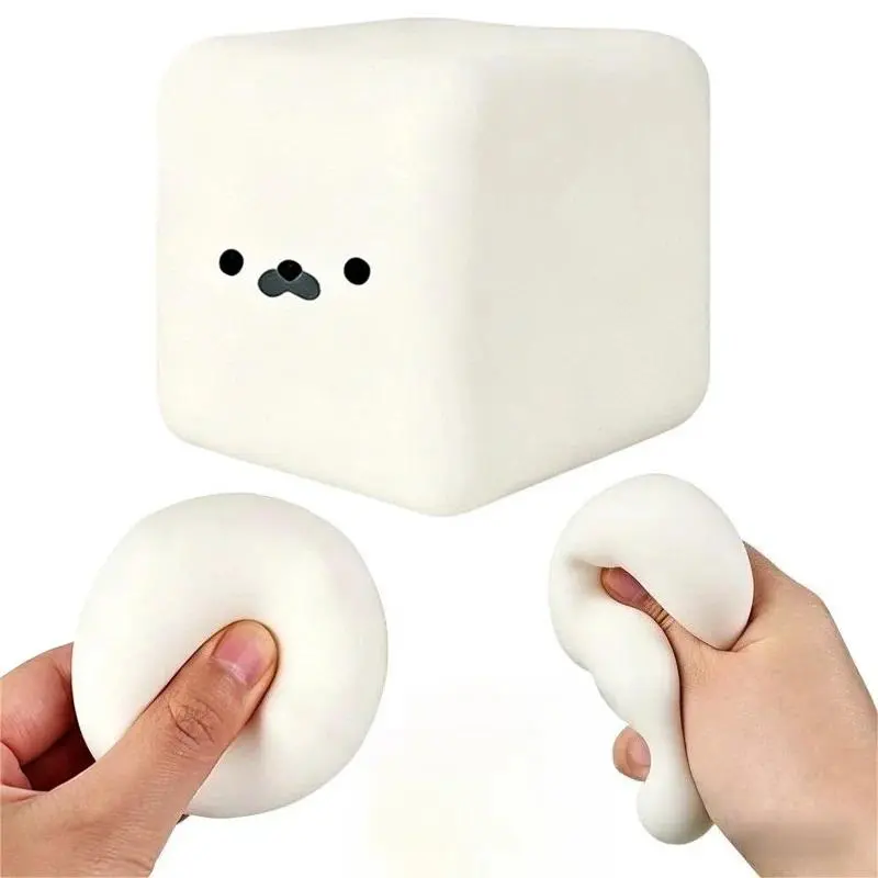 1PC Cute Tofu Seal Squishy Stress Toy - White Cube Soft Moldable Fidget Dough Block, Slow-Rise Silky Squeeze Ball, Animal Squishy Party Gifts for Anxiety Relief