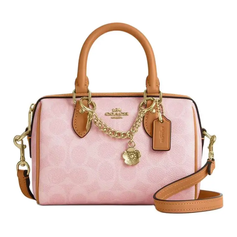 COACH Rowan 17 Floral Chain Charm Detachable Strap Boston Bag – Mini Crossbody Handbag for Women, Pink