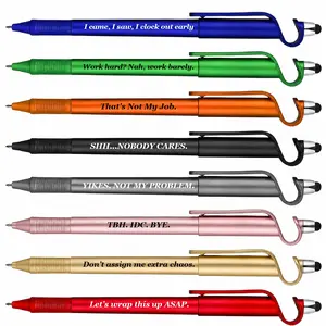 8 Pack Colorful Phone Stand Office Swear Word Pens, Laser-Engraved Text, 3-in-1 Design Gift Pens, Touchscreen-Compatible Writing Instruments—Unique Gifts for Coworkers, Back-to-School Season, and Students