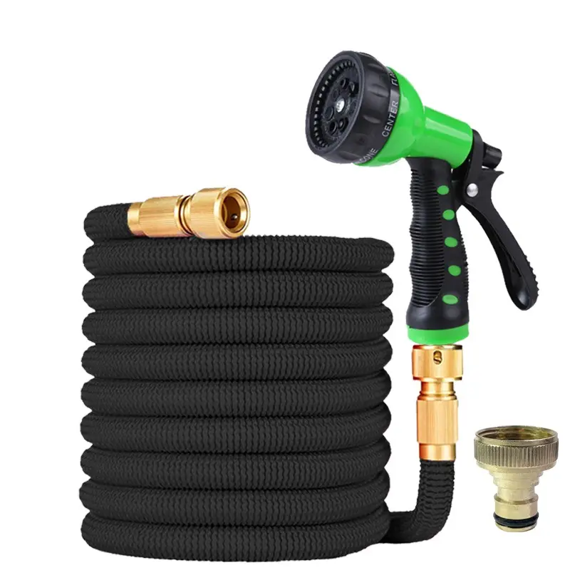 Adjustable Spray Nozzle Garden Hose Kit, 3x Flexible Retractable Hose with Brass Connectors, Ideal for Car Washing & Lawn Care, Expandable Water Hose