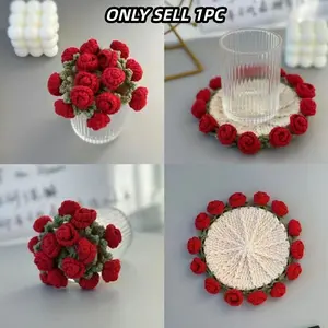 1PC Mother's Day Gift Selection, Crochet Rose Coaster Protecting Surfaces, Hand-Woven Creative Mini Bouquet, Handmade Decoration, Flower Bouquet Coaster