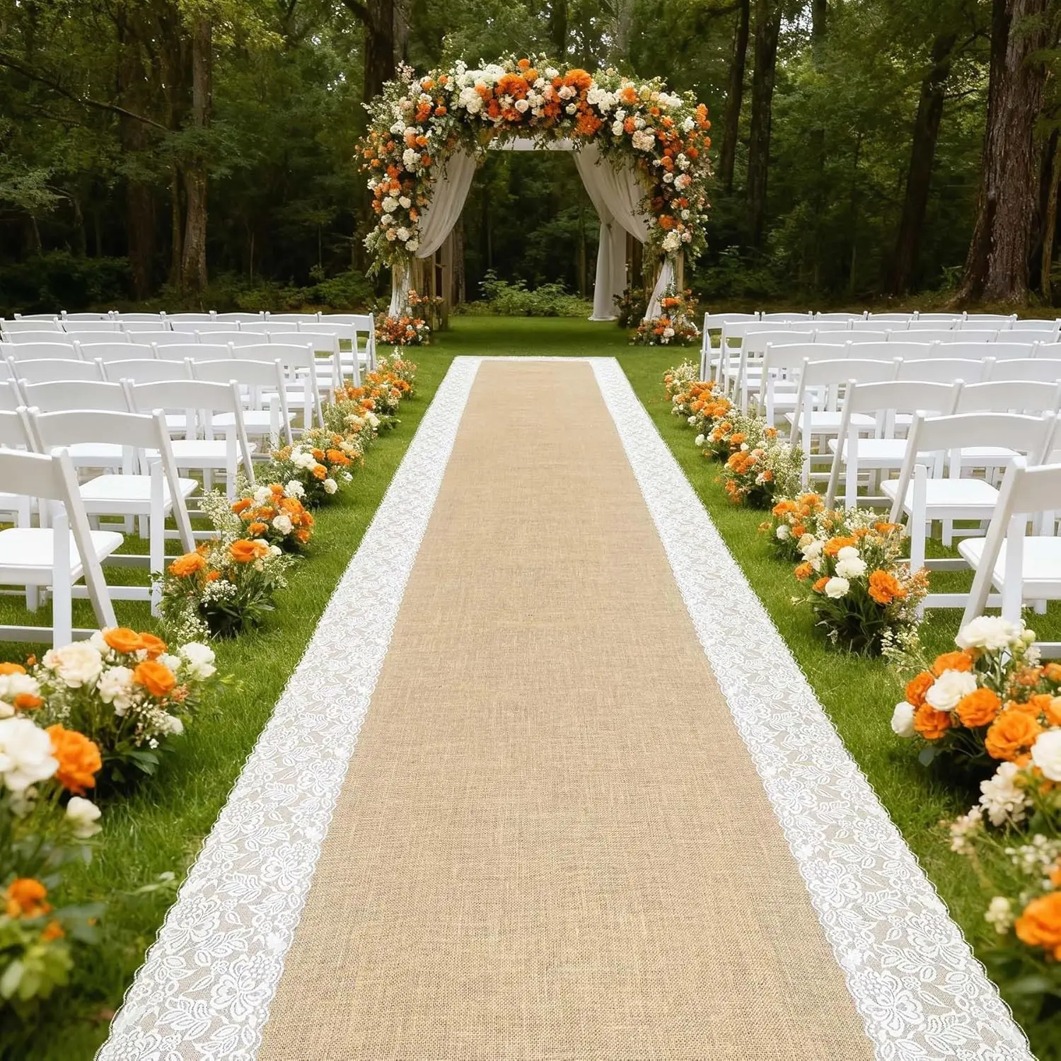3ft x 20 ft Wedding Aisle Runner Outdoor for Wedding Ceremony with Lace Jute Rustic Natural Burlap Decorations Beach Garden Church Reception Craft Decor