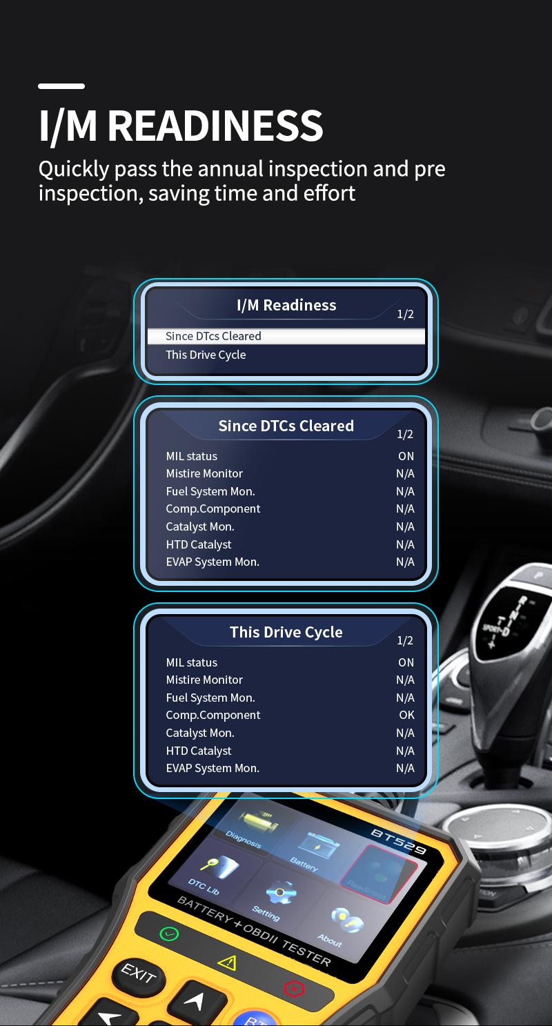 Hexibii 2-in-1 OBD2 Scanner Car Battery Tester ,PRO OBD2 Scanner Diagnostic Tool, Car Code Reader with Battery Tester, Check Engine Code Reader with Reset OBDII, Real-Time Date, DTC Lookup, Scan Tool for All OBDII Protocol Cars Since 1996