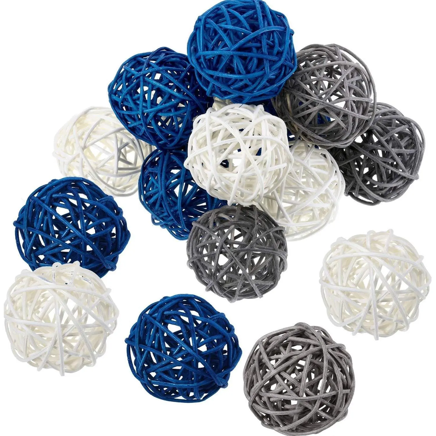 15 Pieces Vase Filler Rattan Balls Decorative for Craft, Party, Wedding Table Decoration, Aromatherapy Accessories, 1.8 Inch(Blue Gray White)