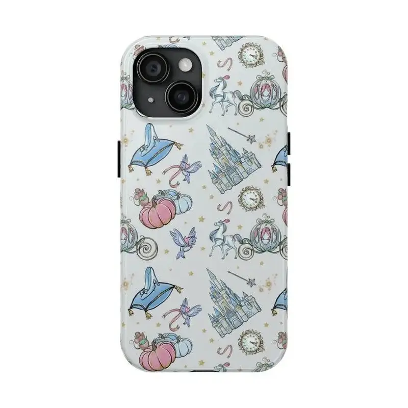 Cinderella TPU Smartphone Casing for iPhone 11,12,13,14,15,16,17, Air, Plus, ProMax - Princess-Themed Handheld Cellphone Devices Case with Castle,Slipper,Clock,Sparkles,Shockproof,Durable, Accessories