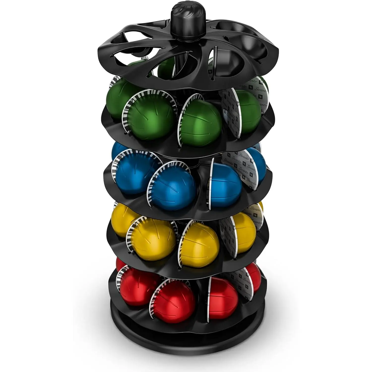Coffee Pod Holder for Vertuo Capsules, 40-Pod Rotating Carousel Organizer, Space-Saving Countertop Display, Smooth Spin & Secure Upright Slots, Fits All Vertuo Sizes (Black)