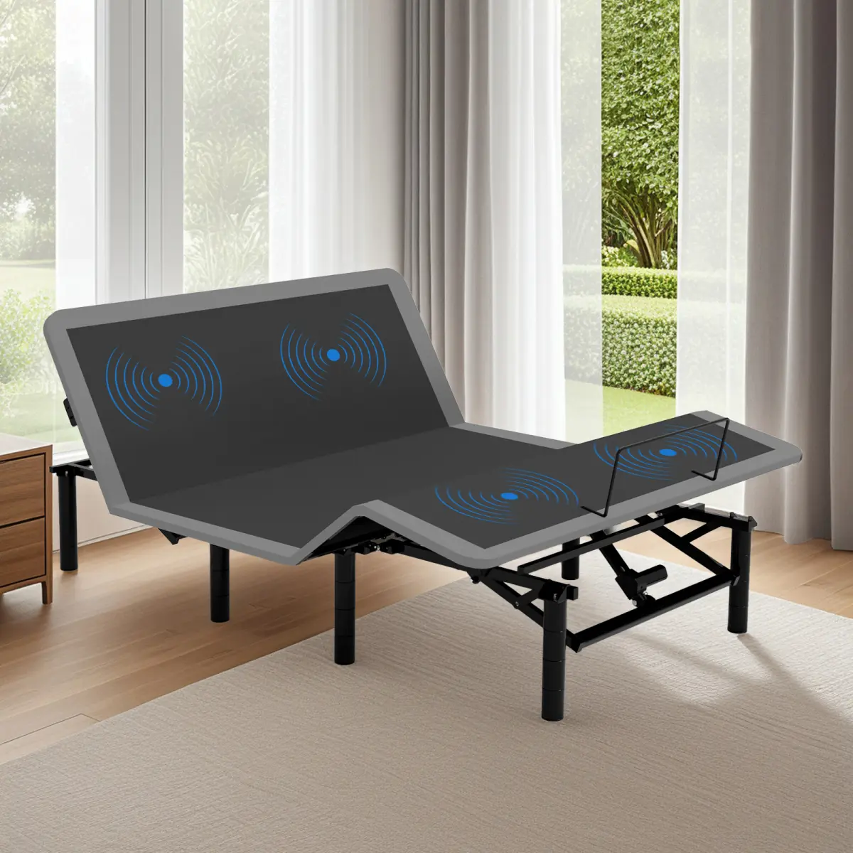 80*60*12 Inch Adjustable Base Massage Bed Frame with 5 Massage Modes Under Bed Nightlight Type-A & Type-C Ports 8 Adjustable Legs Zero Gravity Remote Control Bed Base