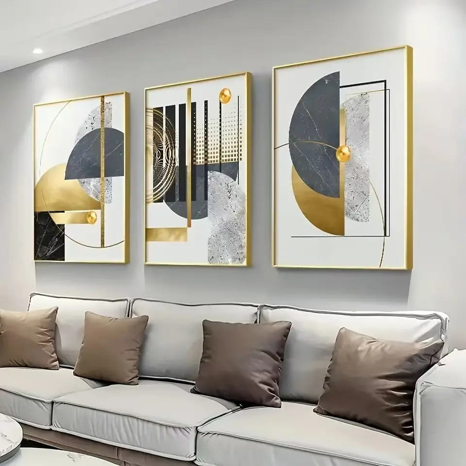 3pcs Abstract Geometric Art Wall Hangings, Modern Living Room Bedroom Home Decor, Frameless Canvas Prints, Commercial Value Poster