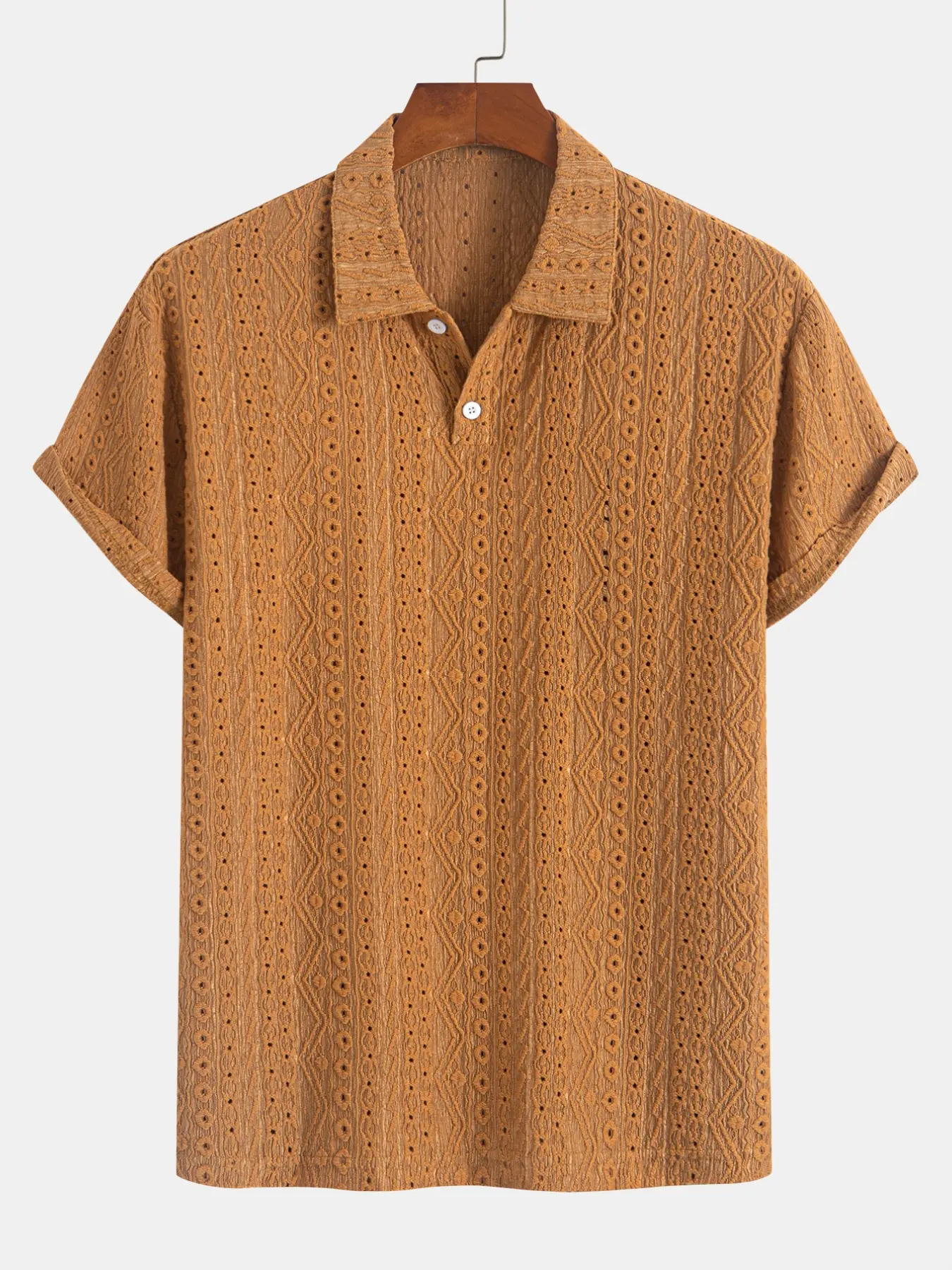 Men's Casual Short Sleeve Summer Polo Shirts, Stretch Knitted Jacquard Fabric, Soft Comfy Business Golf Outdoor Daily Tee Tops
