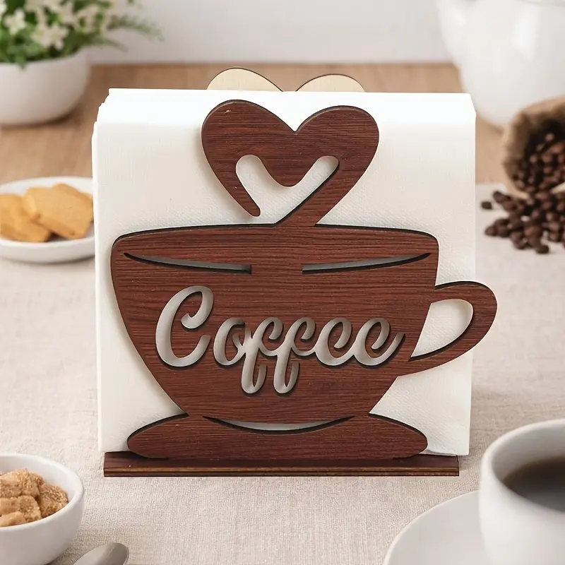 1pc, Heart-Shaped Wooden Napkin Holder with Hollow Design for Desktop Organization, Suitable for Home And Coffee Shop Decor, Ideal for Weddings, Birthday Parties, And Anniversary Celebrations