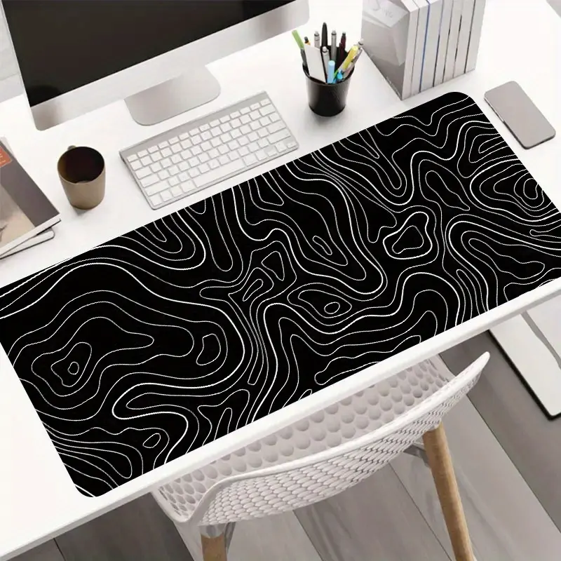 1pc Black Base Topographic Map Extra Large Gaming Mouse Pad Computer HD Keyboard Pad Mouse Pad Office Desk Mat Natural Rubber Non-Slip Office Mouse Pad Office Desk Accessory