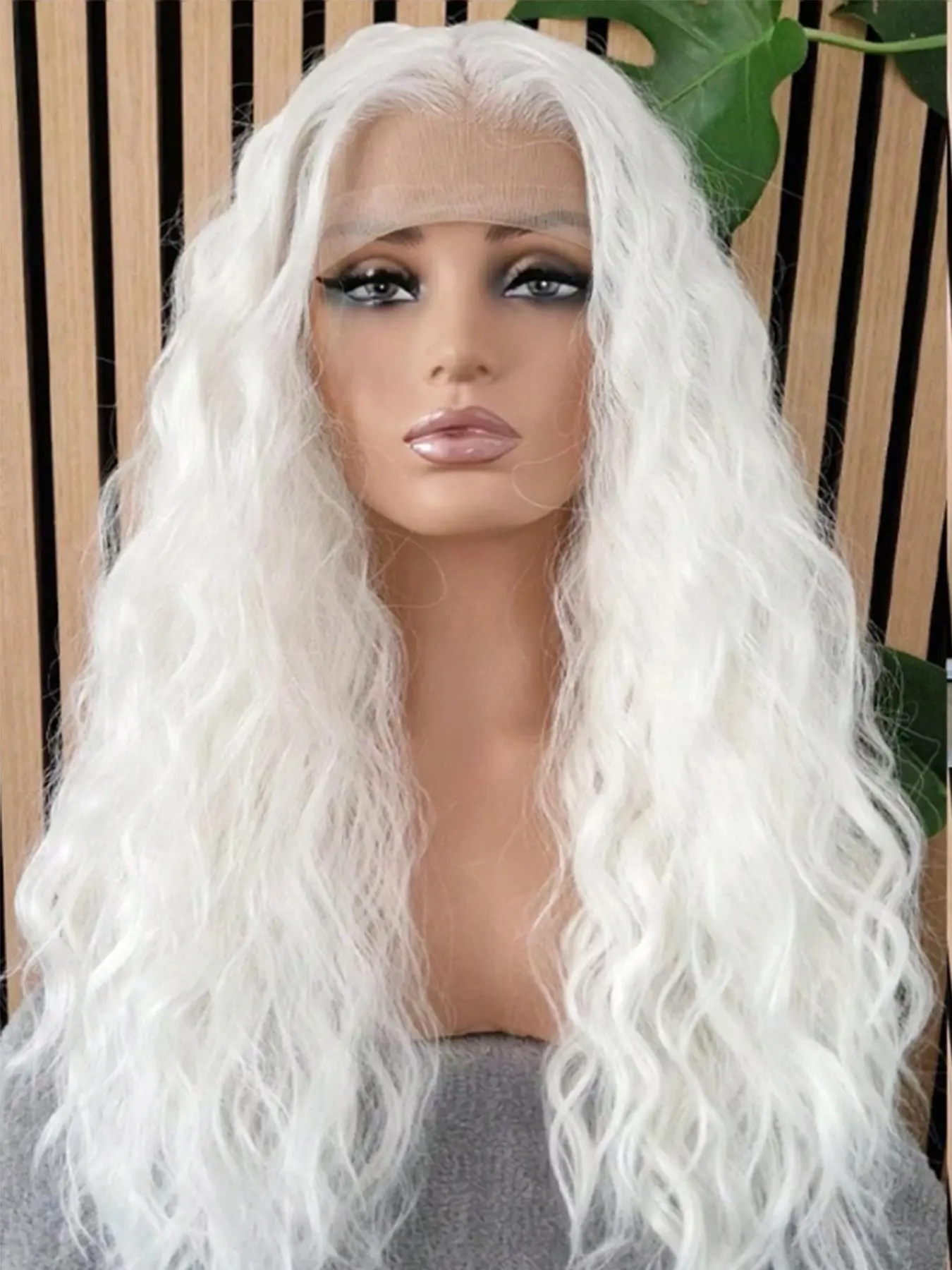 26inch White Wig 13*4 Synthetic Lace Front Wigs For Women Long Hair Loose Curly Wig Heat Resistant Fiber White Natural Wave Cosplay Wig Fiber Synthetic Curls Synthetic Material Wigs