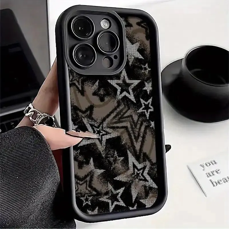 Vintage Y2K Style Distressed Silvery Star Pattern Phone Case,phone Case Suitable for Iphone 11/12/13/14/15/16/17 Pro Promax Plus Air and Samsung S22/S23/S24/S25 Plus Ultra Fe- Premium Matte Frosted Thick TPU S, Accessories, Smartphone