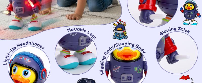 Dancing Space Duck Toy, Space Duck Dancing Musical Interactive Toy, Walking Duck Baby Robot, Electric Dancing Duck Toy Baby Musical Toys, Cute Singing Walking Duck Toys with Music LED Lights