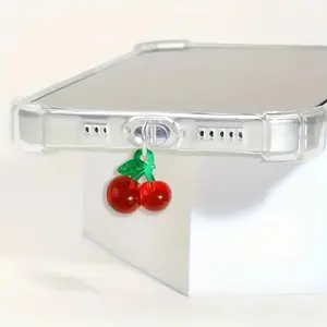 Cherry-Themed Phone Dust Plug | Fashionable Charging Port Protector for iPhone/Type-C | Aesthetic Tech Charm | Dust-Proof + Trendy Decor for Style-Conscious Users**