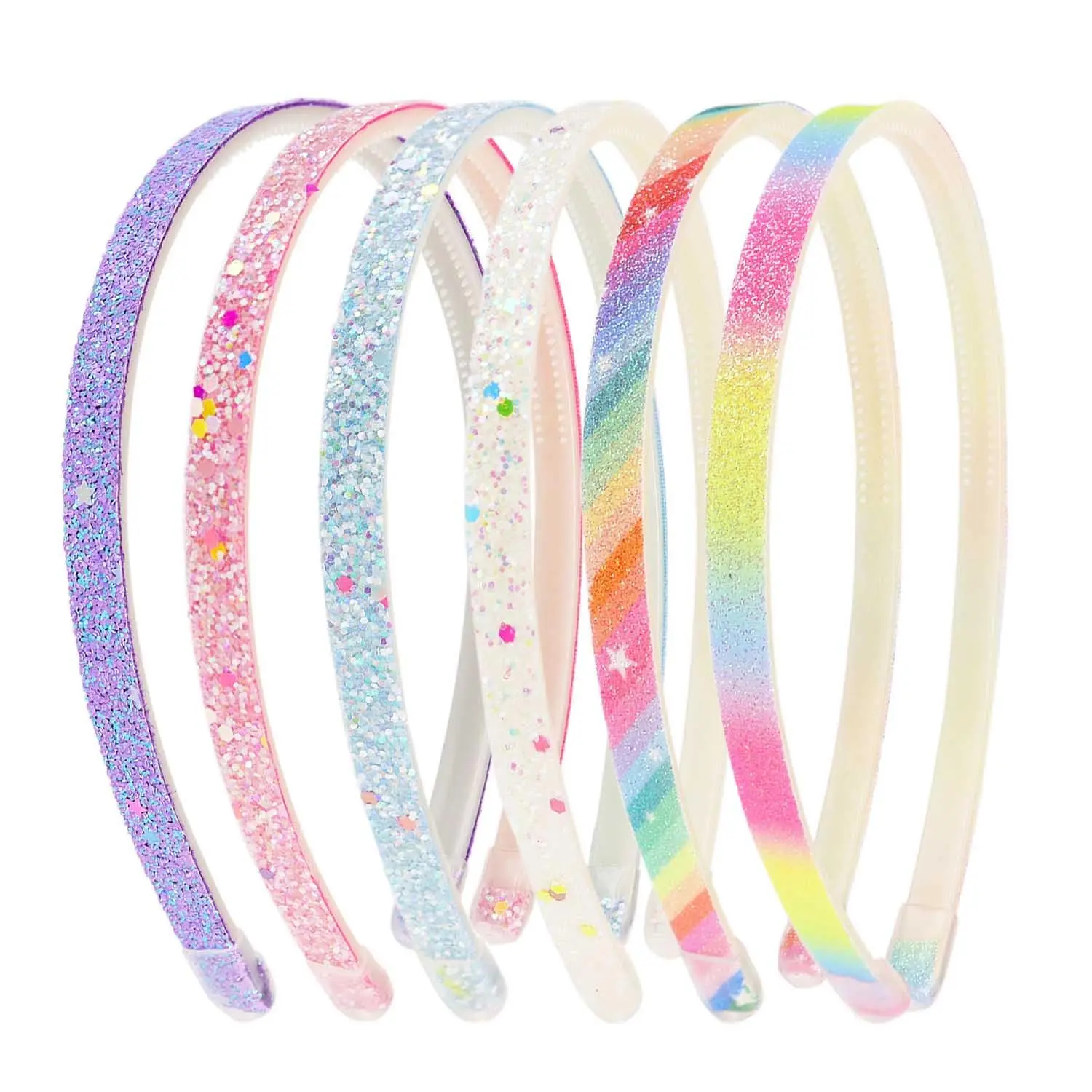6 Pack Glitter Headbands Thin Glitter Headband for Women Colorful Hair Accessories Plastic Sparkly Hairbands Sparkle Headband Bling Rainbow Hair Bands with  Cute Non-Slip  Band