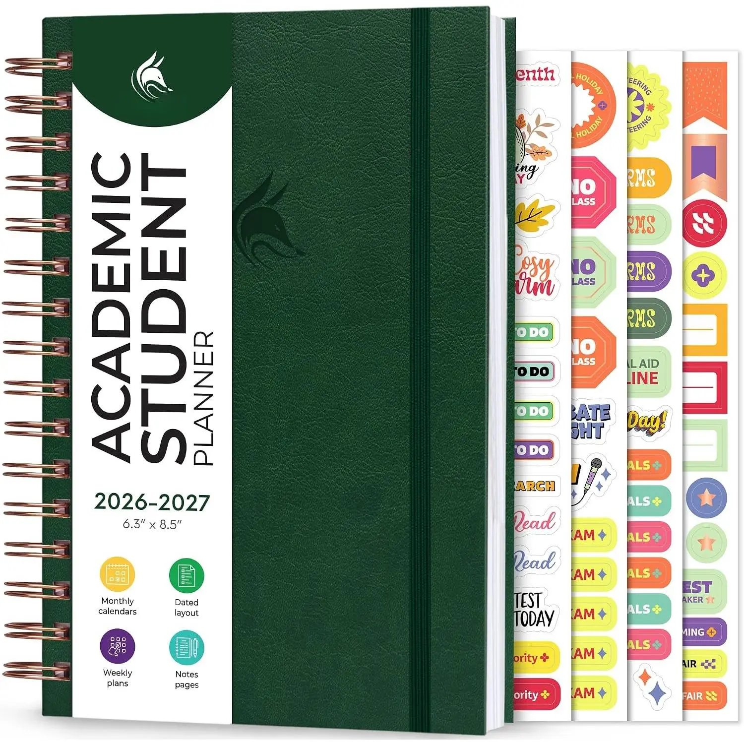 Academic Student Planner 2026-2027 – Hardcover Spiral-Bound Planner for School & College with Weekly & Monthly Calendar (Forest Green)