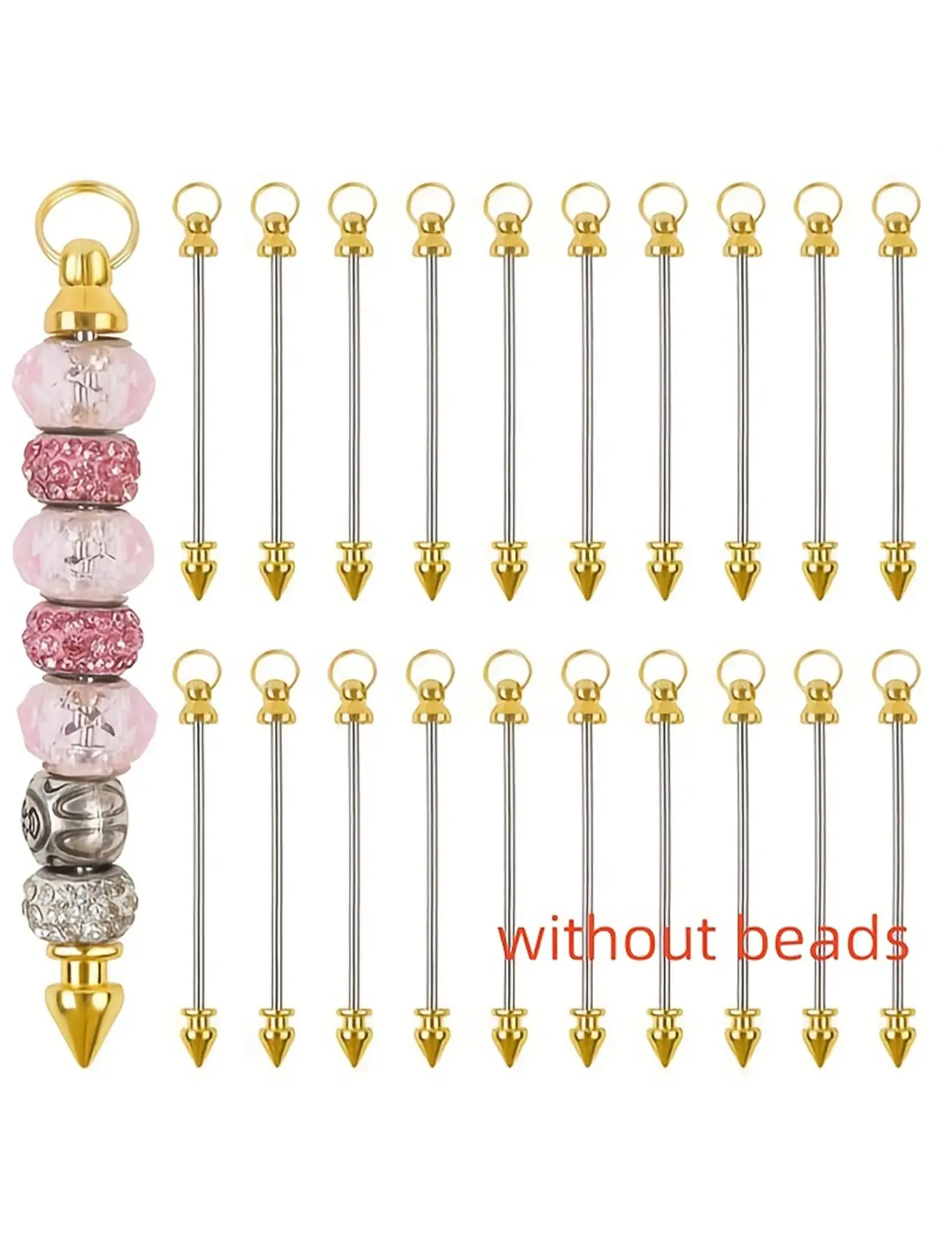21pcs beaded pointed keychain strips for DIY jewelry making, keyring bead jewelry accessories, multifunctional design, suitable for handmade gift batch production, Beadable Keychains