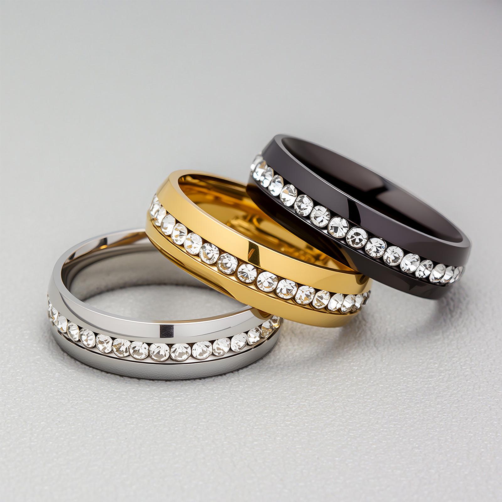 Stainless Steel Ring Single Row CZ Minimalist 5 Color Size 5-12 Party Daily Wear Gift For Her