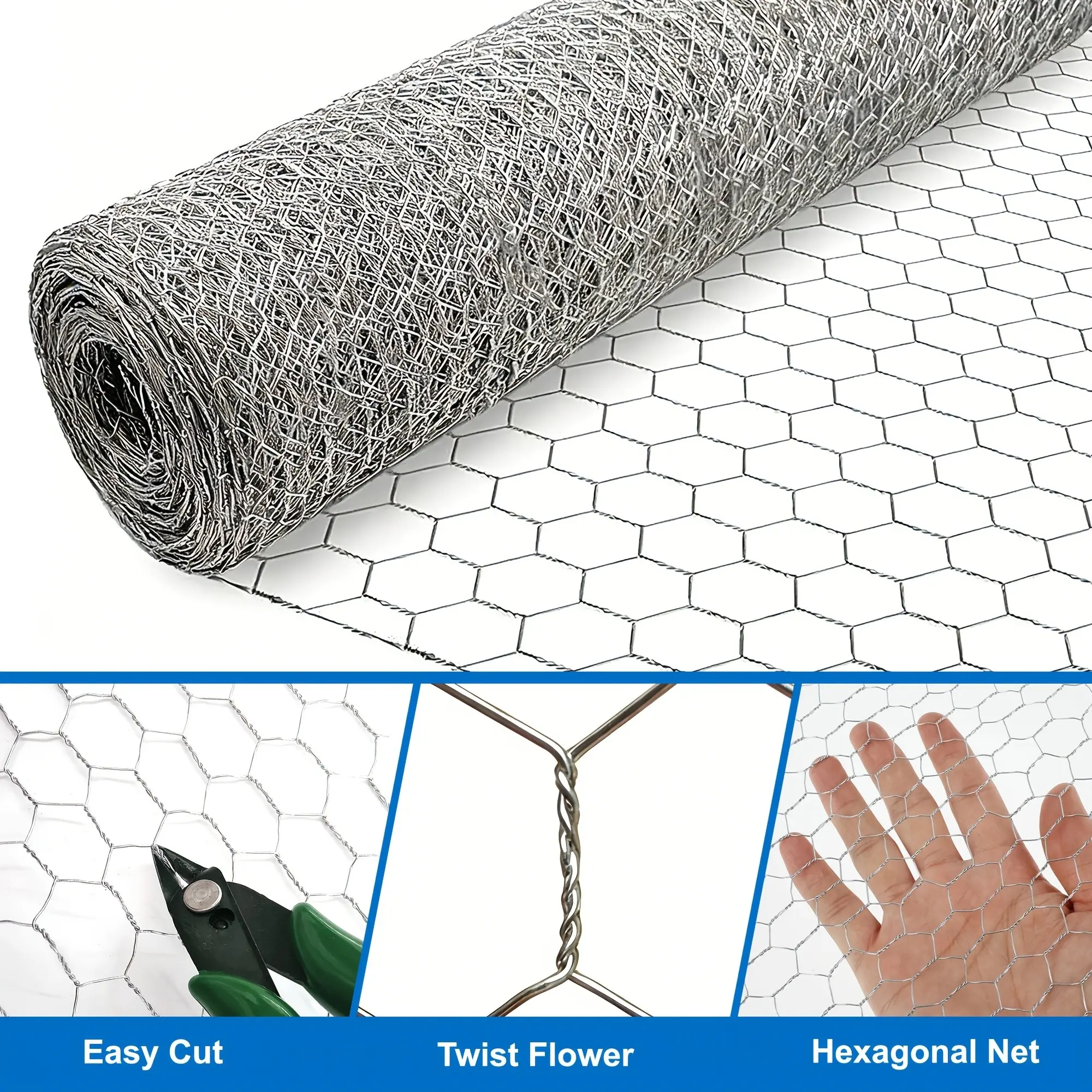 [2.5D] Heavy-Duty Galvanized Hexagonal Chicken Wire Mesh Netting - Roll Suitable for Garden, Ranch, Coop Fencing | High Tensile Cuttable Poultry Wire with Multi-Size Options (14in×20ft/16in×33/66/82ft) for Rabbit Enclosures, DIY Crafts & Outdoor