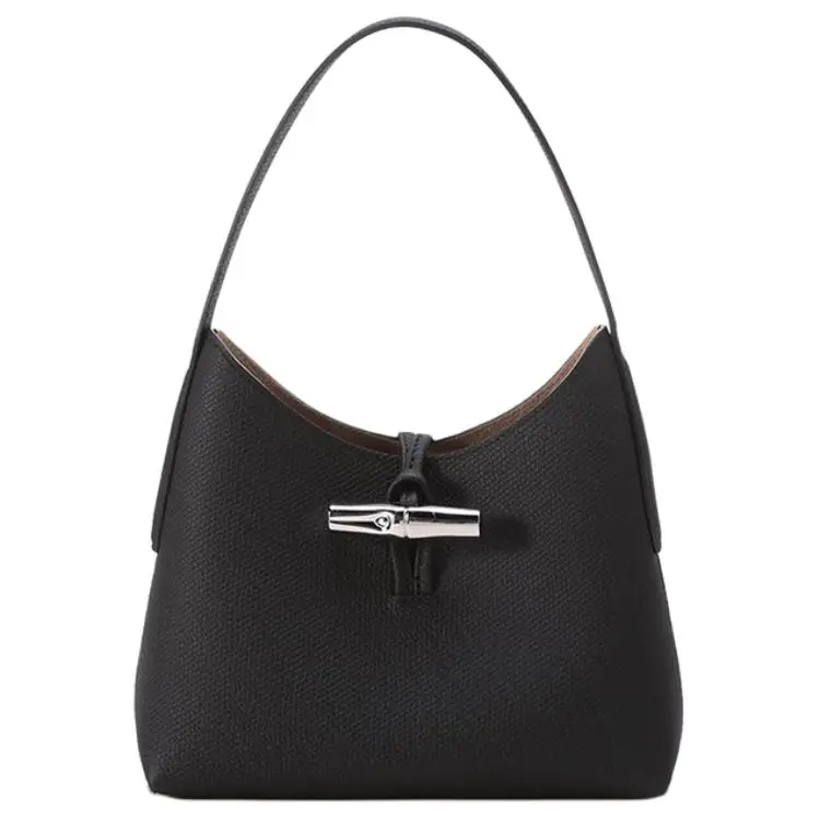 Longchamp Le Roseau 22 Cane-Clasp Leather Bag, Small Handbag for Women, Black