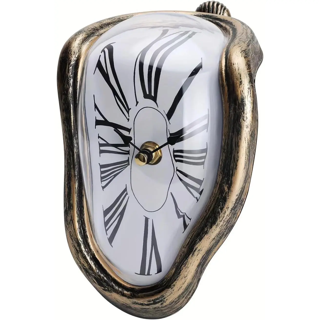 TIMEACT Melting Clock Dali Melted Clock Gift Decor Art Inspired Wall Clock Twisted Shelf Hanging Surrealist for Decorative Shop Office Home Desk Roman (Antique Gold)
