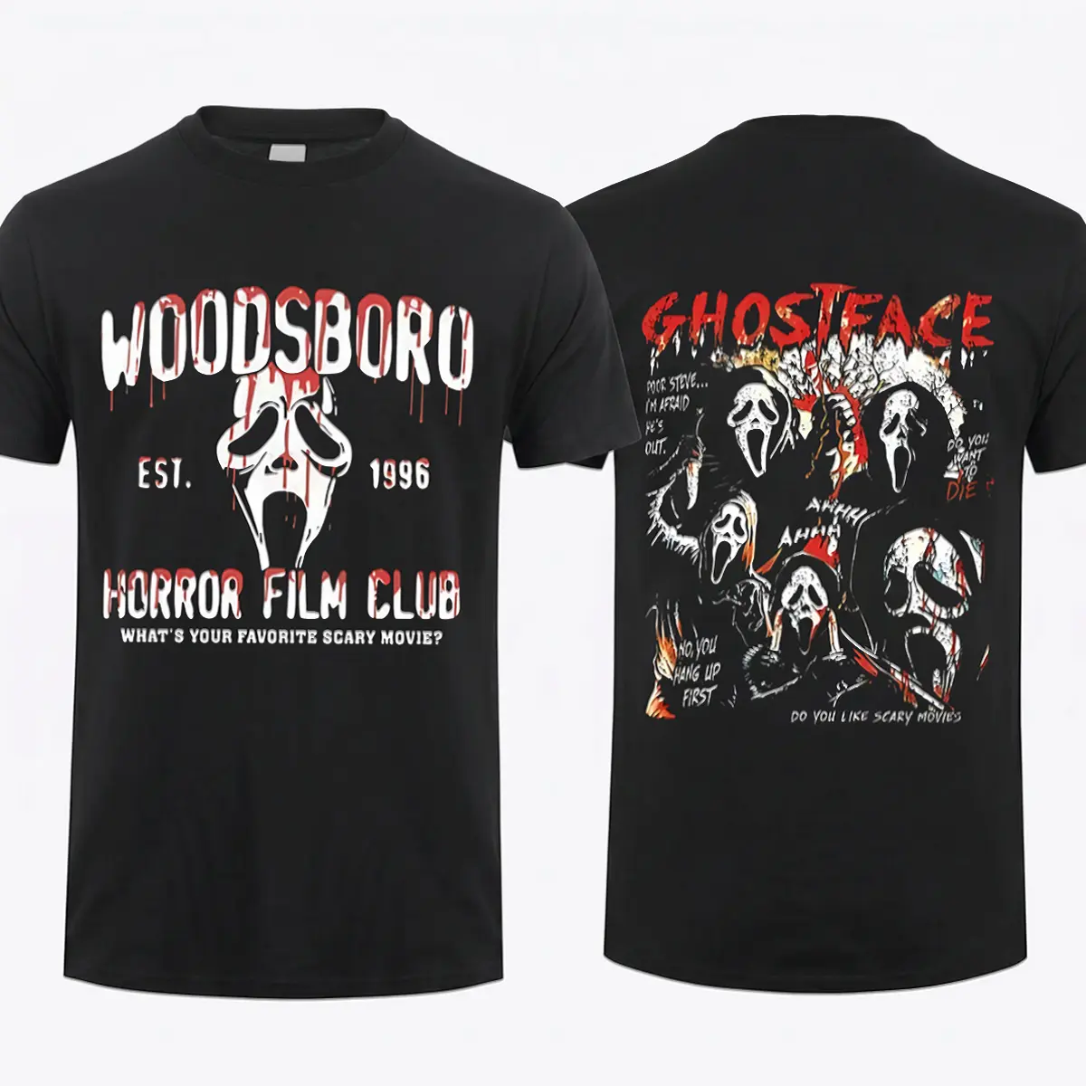 Ghostface T-Shirt, Halloween Horror Scary Merch, Men Women Spooky Ghost Graphic Tee Horror Character Tee, Spooky Season Casual Outfit for Horror Fans