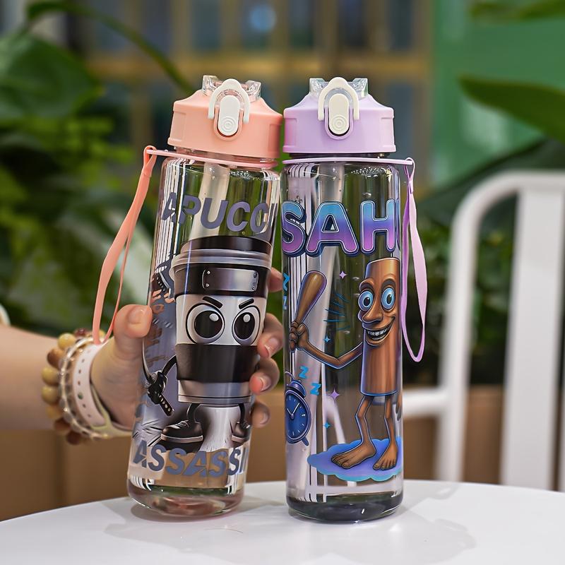 Transparent Drinking Straw Water Bottle with Handle, Leakproof Water Bottle, Leak-Proof Design, Lightweight Durable, Ideal for Running Cycling Hiking Outdoor Use