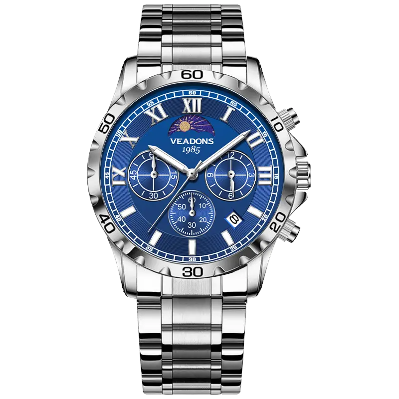 Men Luxury Starry Sky Dual Sun Moon Dial Watch 5079-blue