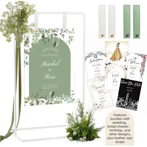 Adjustable Heavy Duty White Wedding Sign Holder Easel Stand with Design Bundle & Leather Hanging Straps for Welcome Sign Seating Chart Display