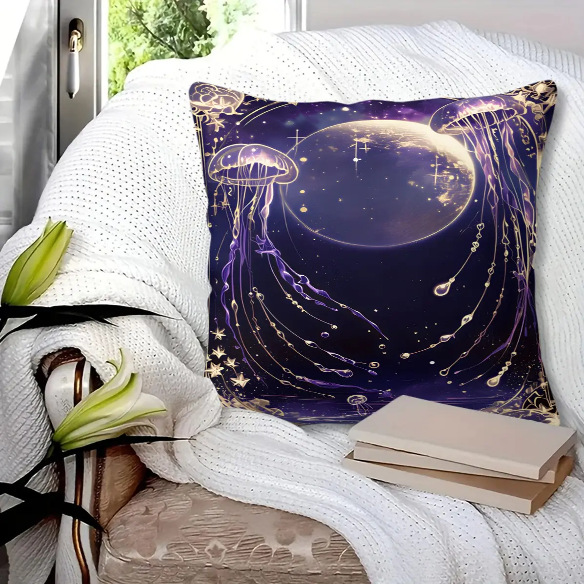 Cosmic Fantasy Style Pillow, Machine Washable, Diverse Artistic Trendy Print, Plush and Soft Filling, Universal for All Scenes and Crowds, Sofa Decorative Cushion (Includes Removable Pillow Insert)
