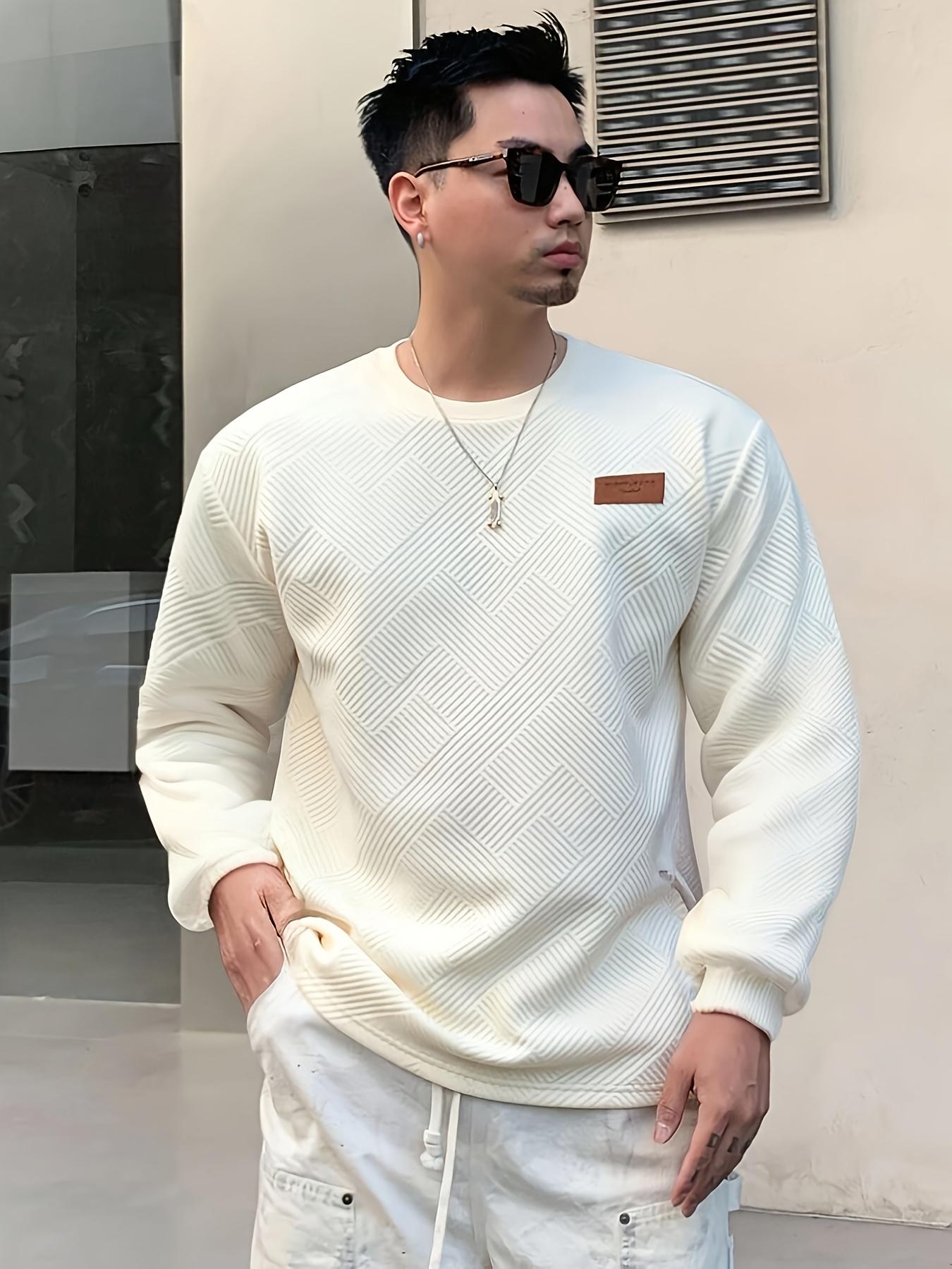 Men's Fashion Casual Sweatshirt - Soft Polyester Fiber, Round Neck, Long Sleeve, Gradual Layer with Serrated Pattern Patch |   Machine Washable, Ideal for Spring and Autumn