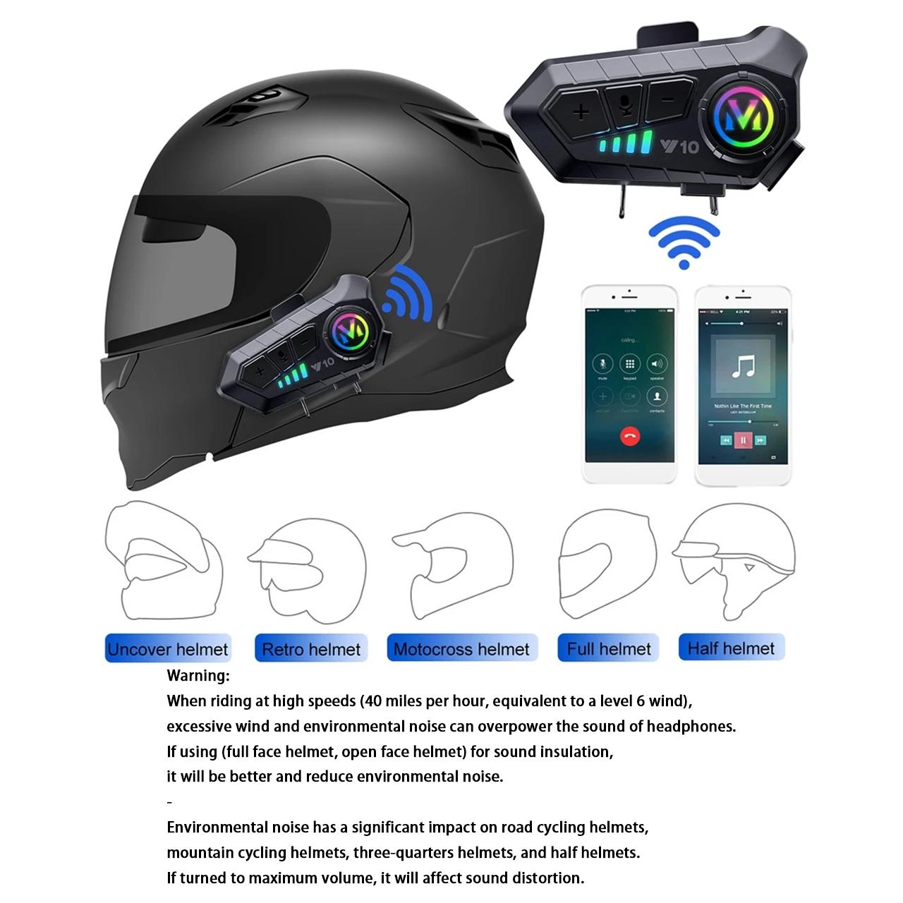 Rechargeable Motorcycle Helmet Speaker, IPX6 Waterproof Helmet Earphone with Automatic Call and Music Control, Compatible with All Helmets, Convenience