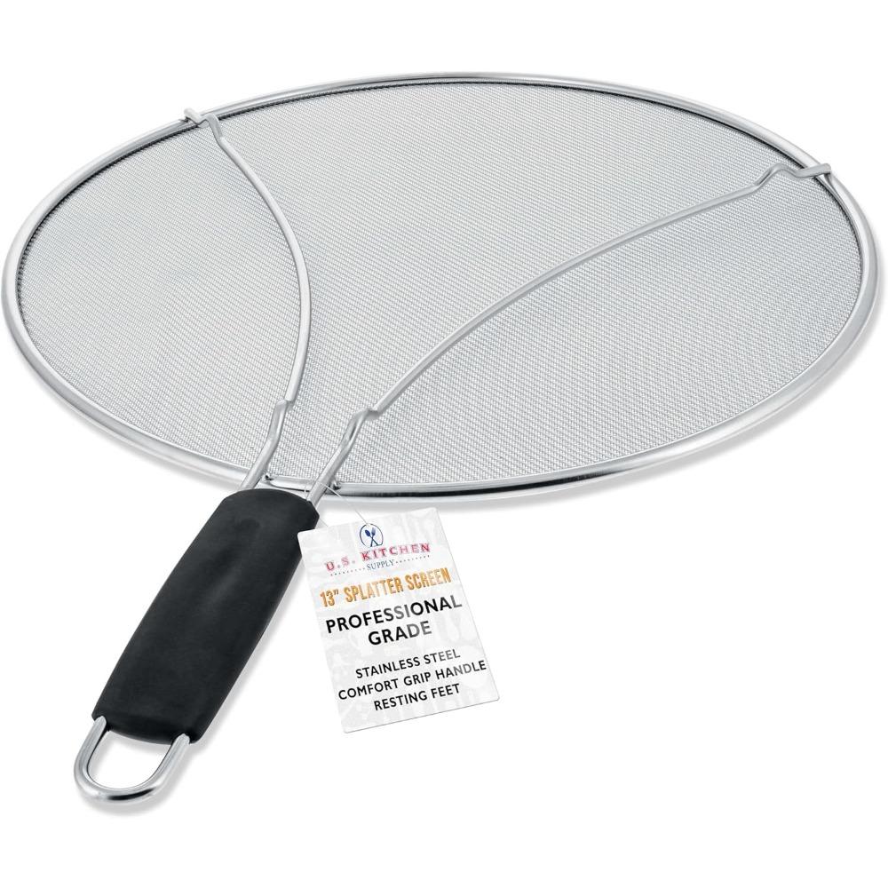 Kitchen supply 3-piece stainless steel splatter guard set (13", 11.5", 9.5") fine mesh cover, grease & oil, splatter screen For Frying pan,Cooking pot with resting feet & comfort grip handles