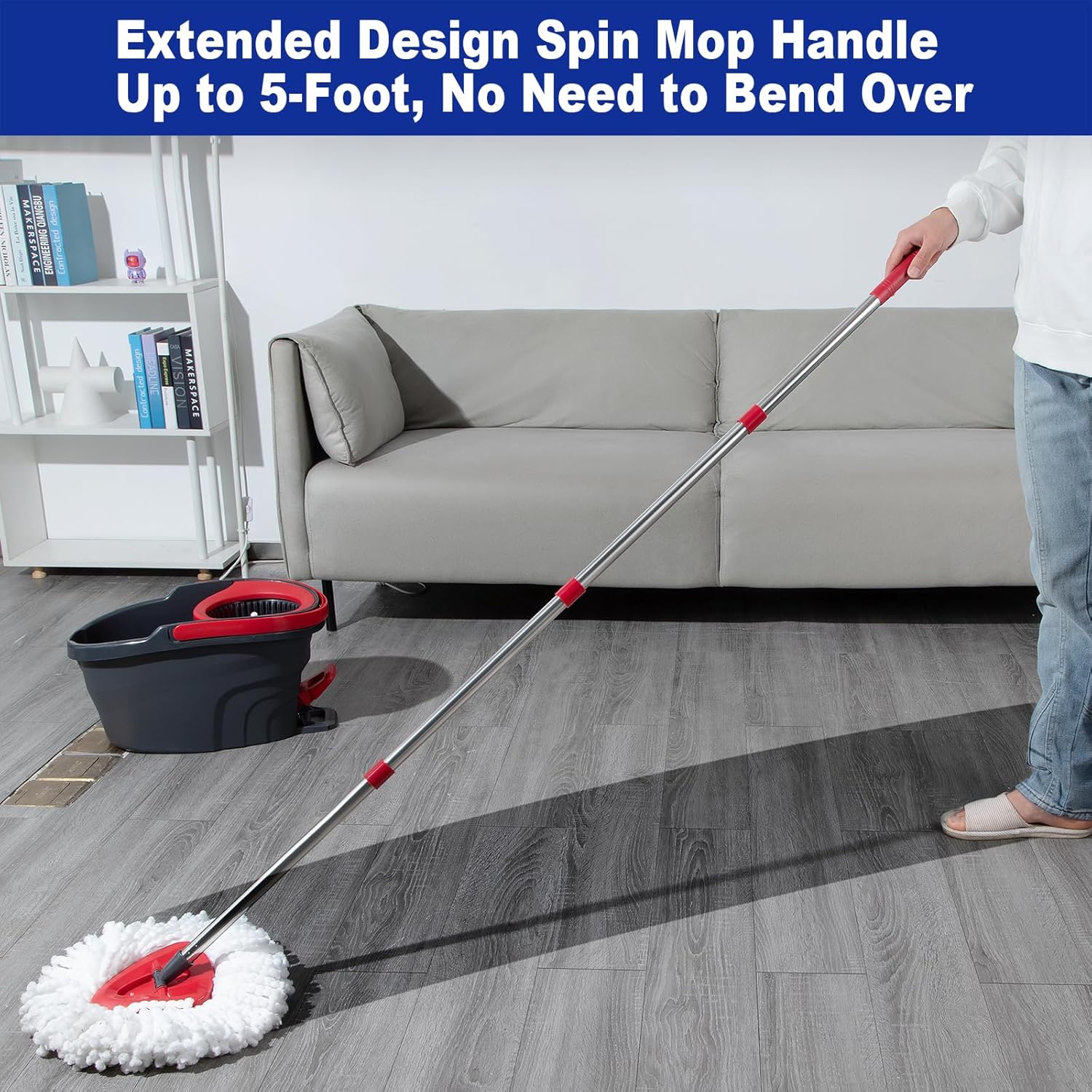 Spin Mop Replacement Handle Compatible with O Cedar Mop Replace  Base, 4-Section 2.5-to-5 Foot Mop Stick,  Screw (Mop Base&Refill not Included)