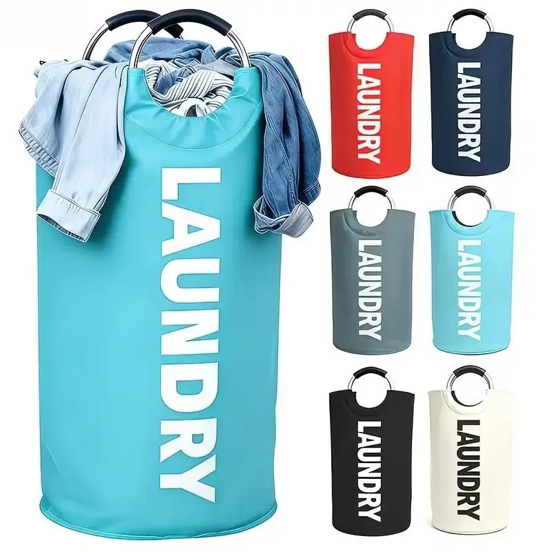 Foldable Waterproof Laundry Basket with Aluminum Handle, Storage Bin for Bathroom, Durable Dirty Clothes Organizer, Space-Saving Design