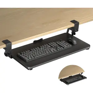 Under Desk Large C-Clamp Keyboard Tray 25.6” (30” Including Clamps) x 11.8” Slide-Out Pull Out Platform Computer Drawer for Keyboard & Mouse Black