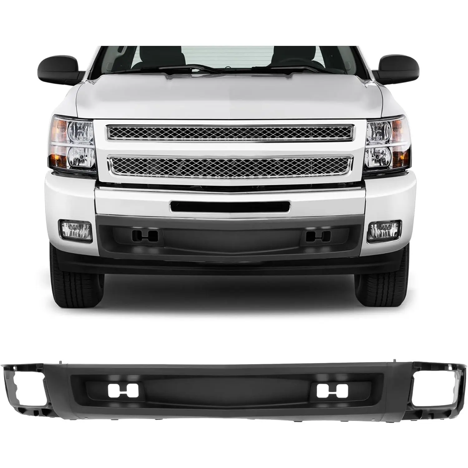 KQQIO Front Lower Bumper Cover Valance - Split Type Bumper Air Dam Deflector with Tow Holes, Chevy Truck Accessory, Replacement Part for 2007-2013 Chevrolet Silverado 1500, GM1092192, 15915504