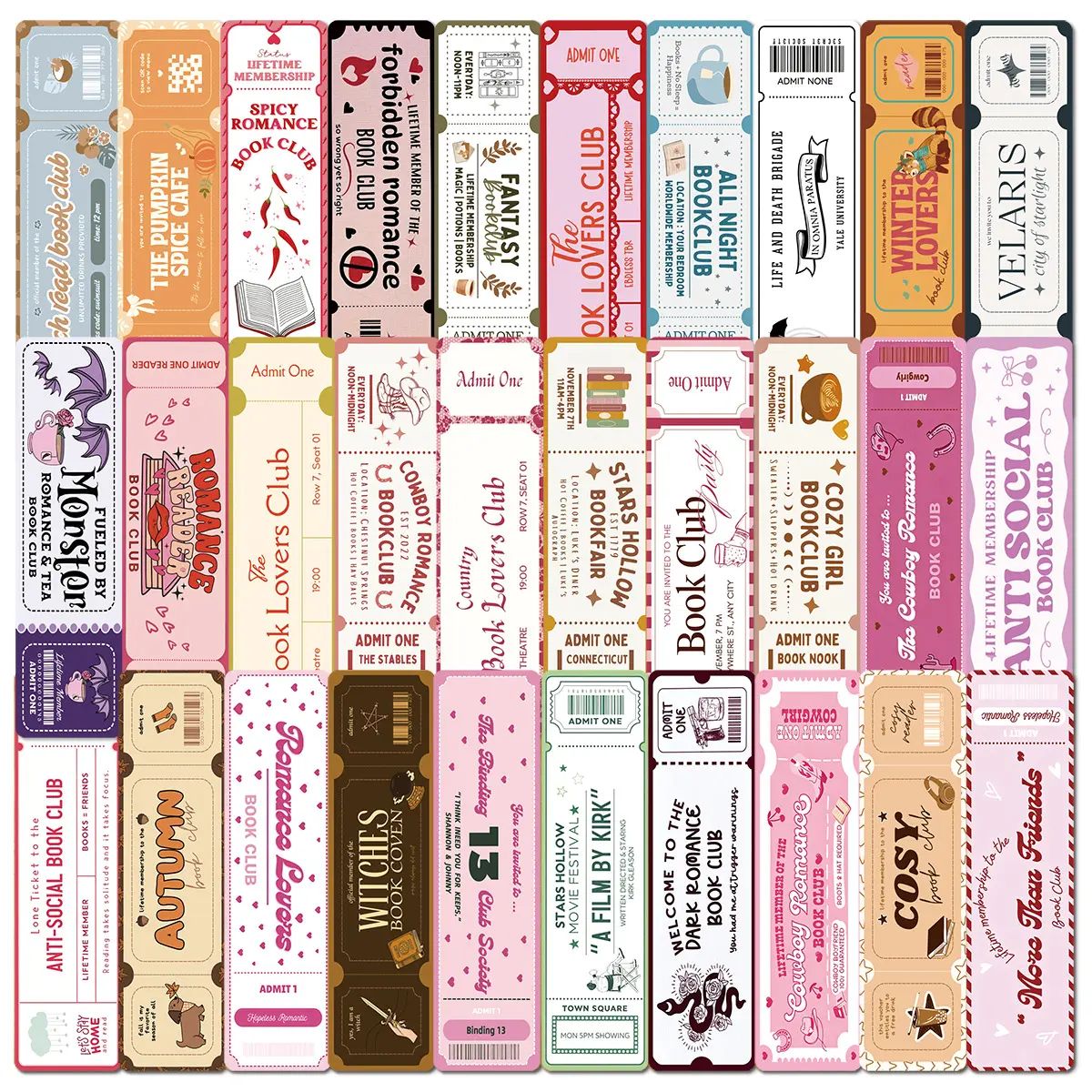 30Pcs Creative Book Club Decor Bookmarks, Stickers, Planner Accessories Office Products Reading Markers for Notebook Journal DIY Supplies