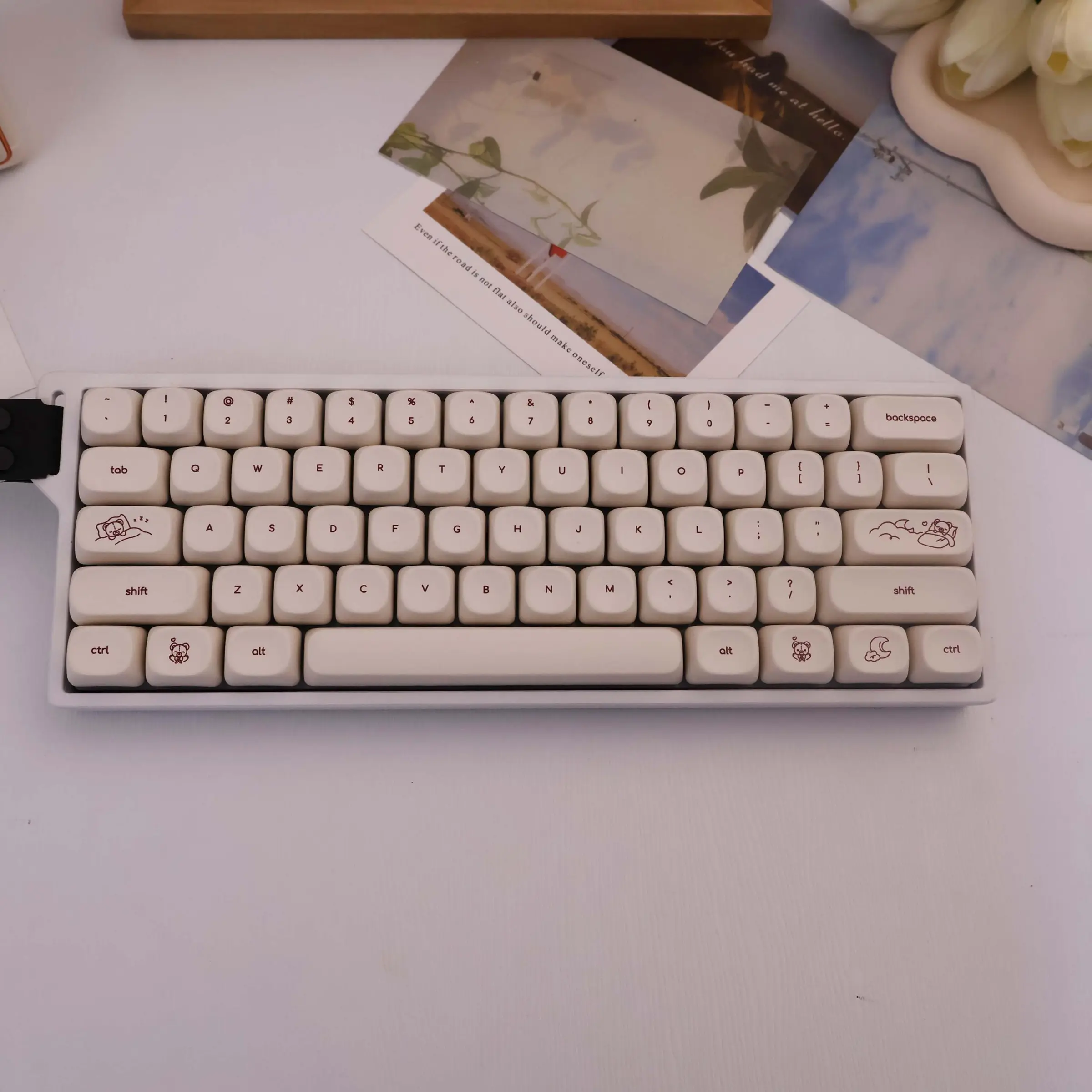 125 Key Minimalist Bear Pbt Keycaps, Dye Sublimation Process, Moa Profile, Compatible with Mx Axes, for 61/64/68/87/96/104/108 Keyboards