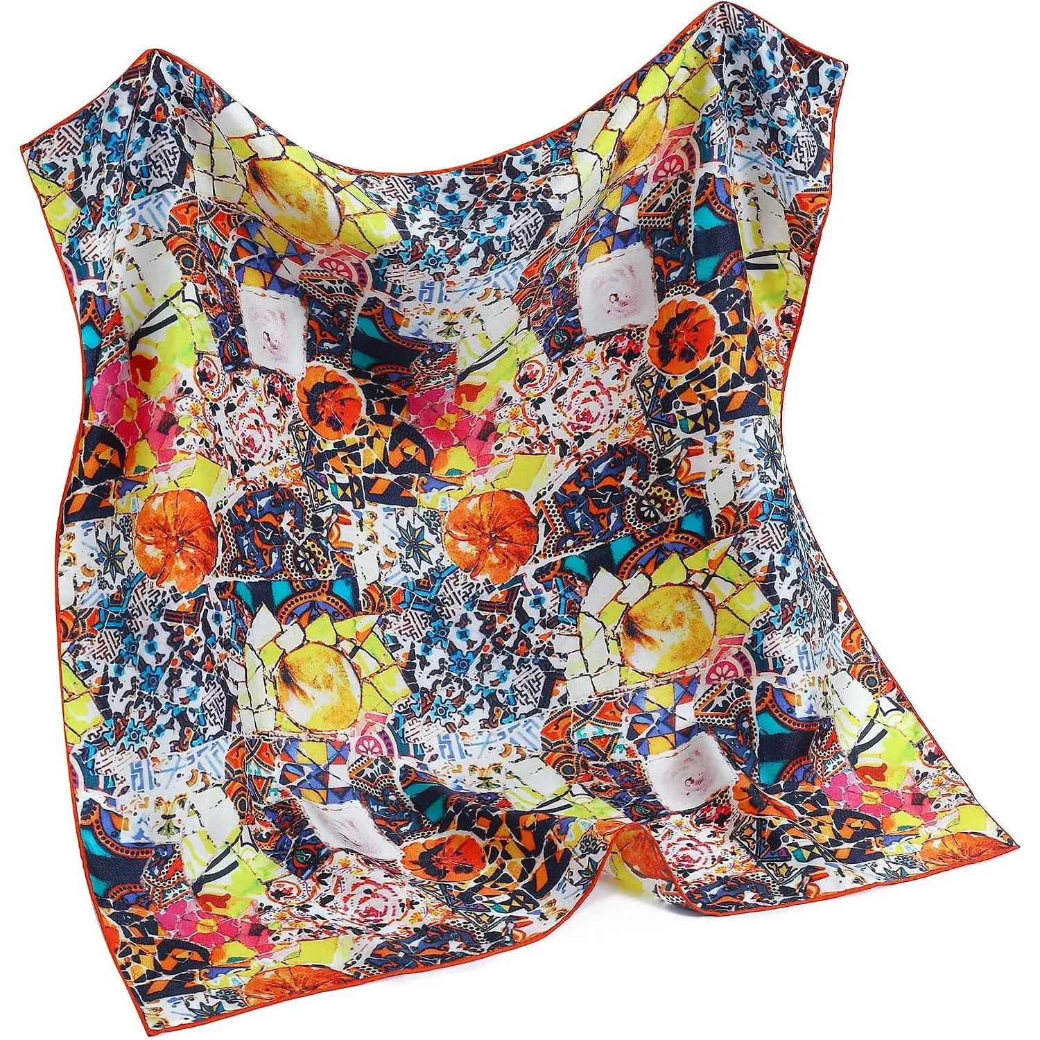 Women's 14MM Pure Mulberry Silk Twill Scarf, 27 x 27 Inch Square Head Scarf with Double-Sided Print & Hand-Rolled Hems, Birthday Anniversary Gift