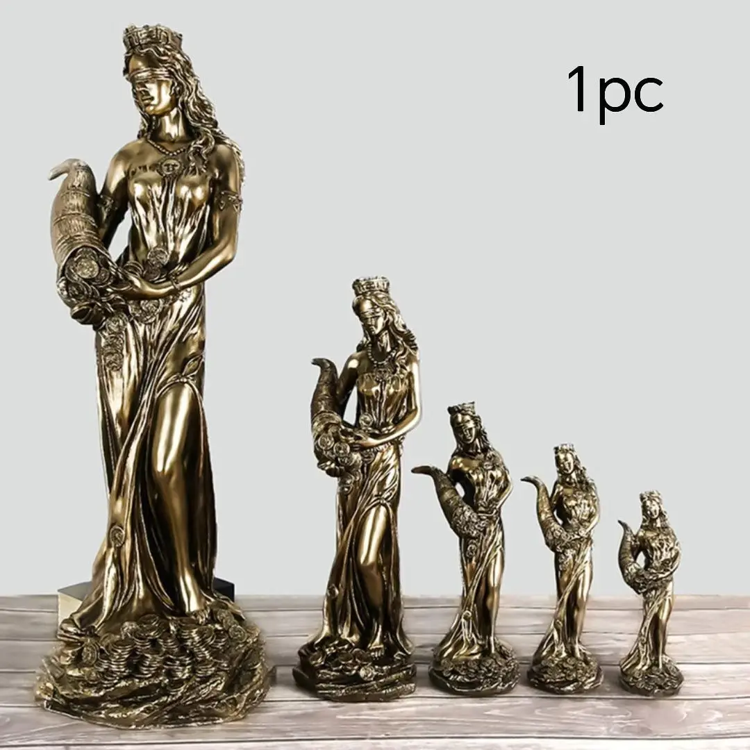 Fortuna Goddess Statue, Greek Roman Luck Wealth Sculpture, Antique Bronze Resin Ornament, Home Office Decor, Lucky Gift