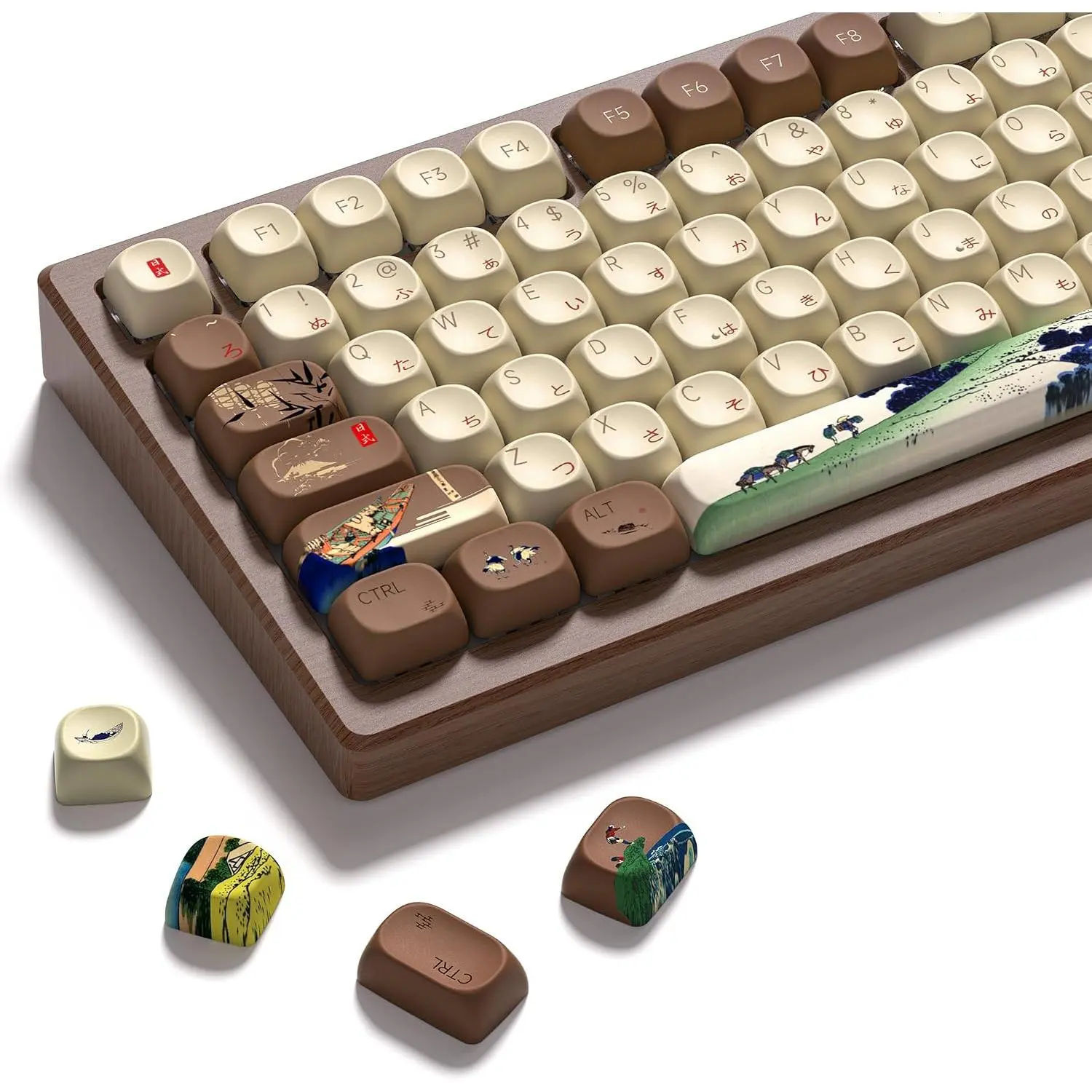 PBT Plastic Keycaps Set, 130-Piece MOA Profile Dye Sub Side Print for Multi-Size Mechanical Keyboards (60/65/75/100% Layouts), Light Through Design for Mechanical Users, Brown Beige Custom Set
