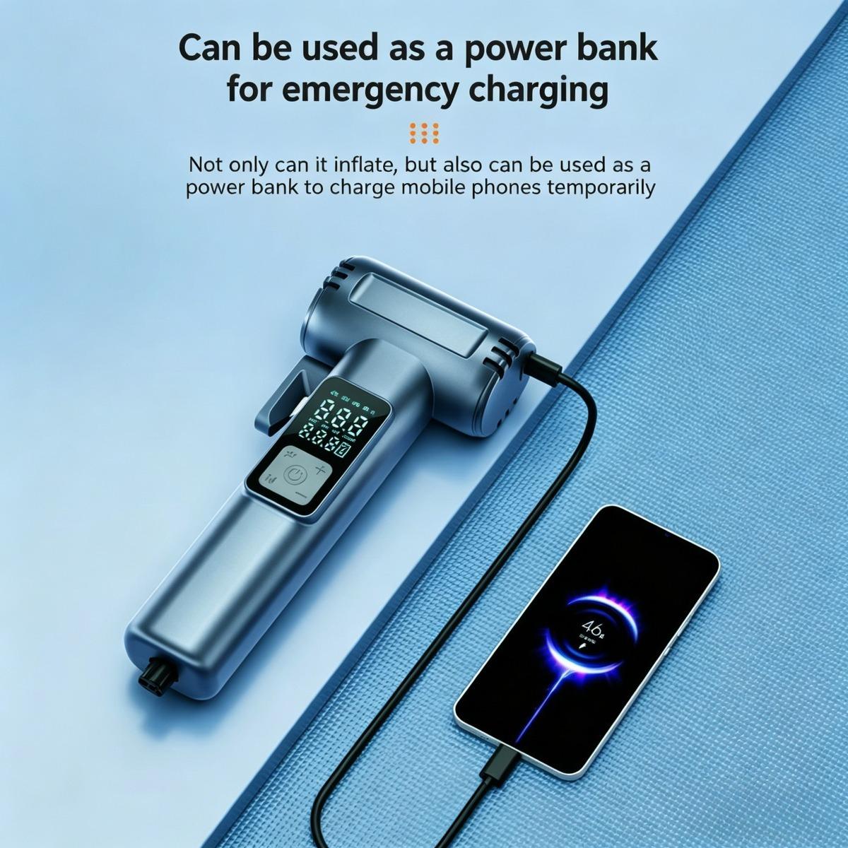 Portable Cordless Tire Inflator with Emergency Tools - 12V Wireless Car Air Pump, Digital Pressure Gauge, Power Bank, Safety Hammer & Seatbelt Cutter, Rechargeable Tire Pump for Cars, Bikes, SUVs Reusable