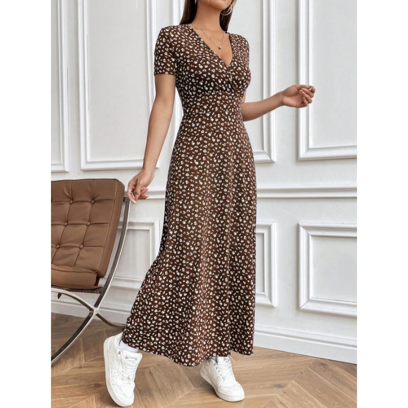 SHEIN MOOSTA Women's Fashionable Ditsy Floral V-Neck Short Sleeve Summer Dress Maxi Women Outfit SHEIN MOOSTA Women's Fashionable Ditsy Floral V-Neck Short Sleeve Summer Dress Maxi Women Outfit