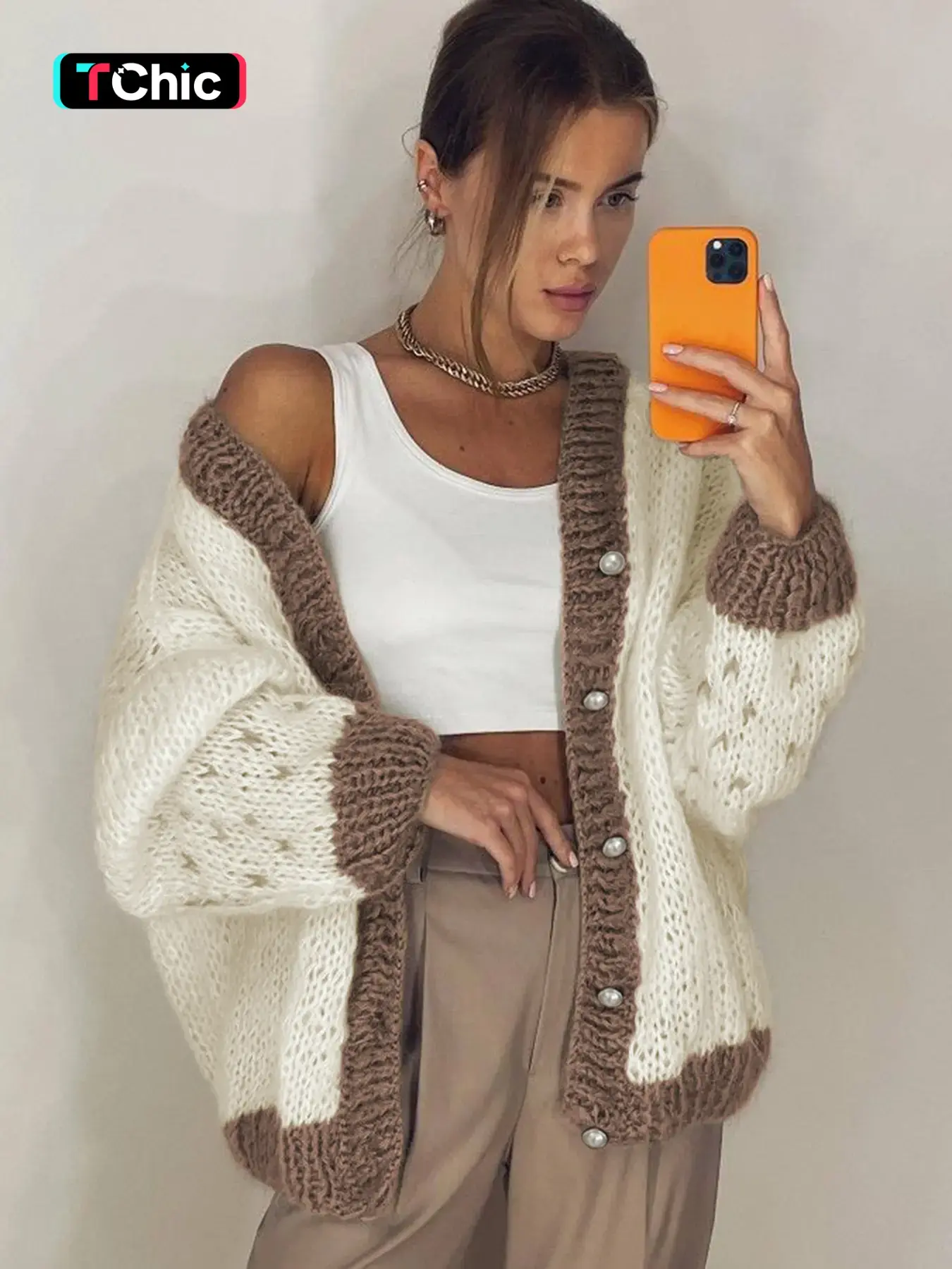 Women's Colorblock Buttons Loose Fit Knit Sweater Cardigan, Casual Style Long Sleeve Sweater Cardigan for Fall & Winter, Women's Fashion Knitwear for Daily Wear, Tops